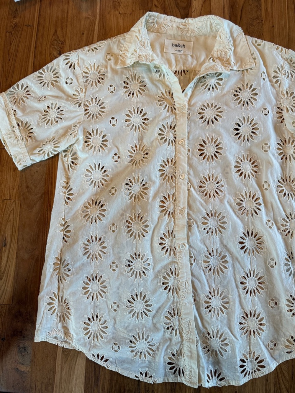 ba&sh Cream Eyelet Floral Button-Down Shirt